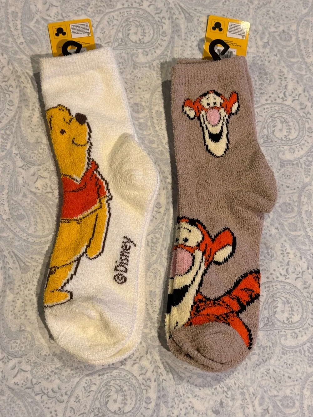Disney Winnie the Pooh & Tigger Soft Plush Crew Socks - White & Brown